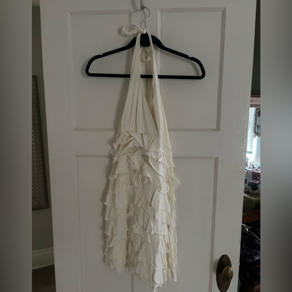 Express Ivory Ruffle Halter Dress